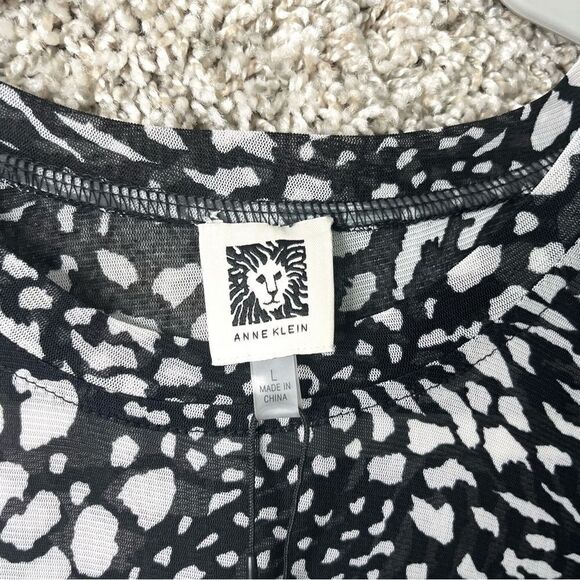 Anne Klein Dress Women’s Large Animal Print Mesh Ruched 3/4 Sleeve Midi NWT - Picture 5 of 11